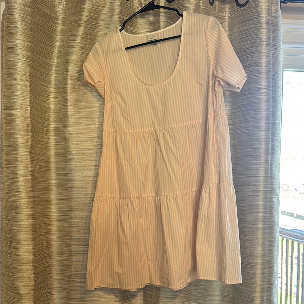 Peach Striped Short Sleeve Dress
